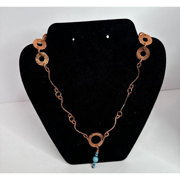 Copper Wire Necklace Earrings Set With Turquoise Gemstones Hand Crafted Boho - Picture 3 of 15